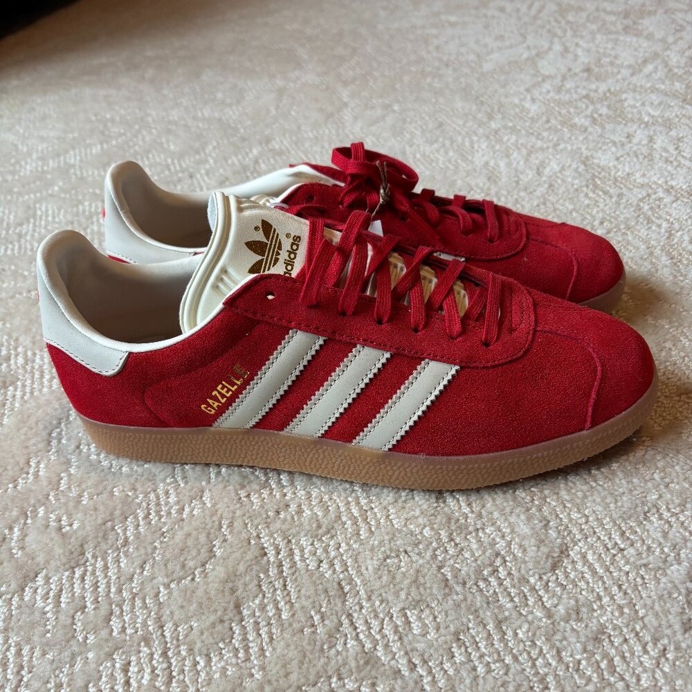 adidas Gazelle Red with White Stripes and Gum Sole